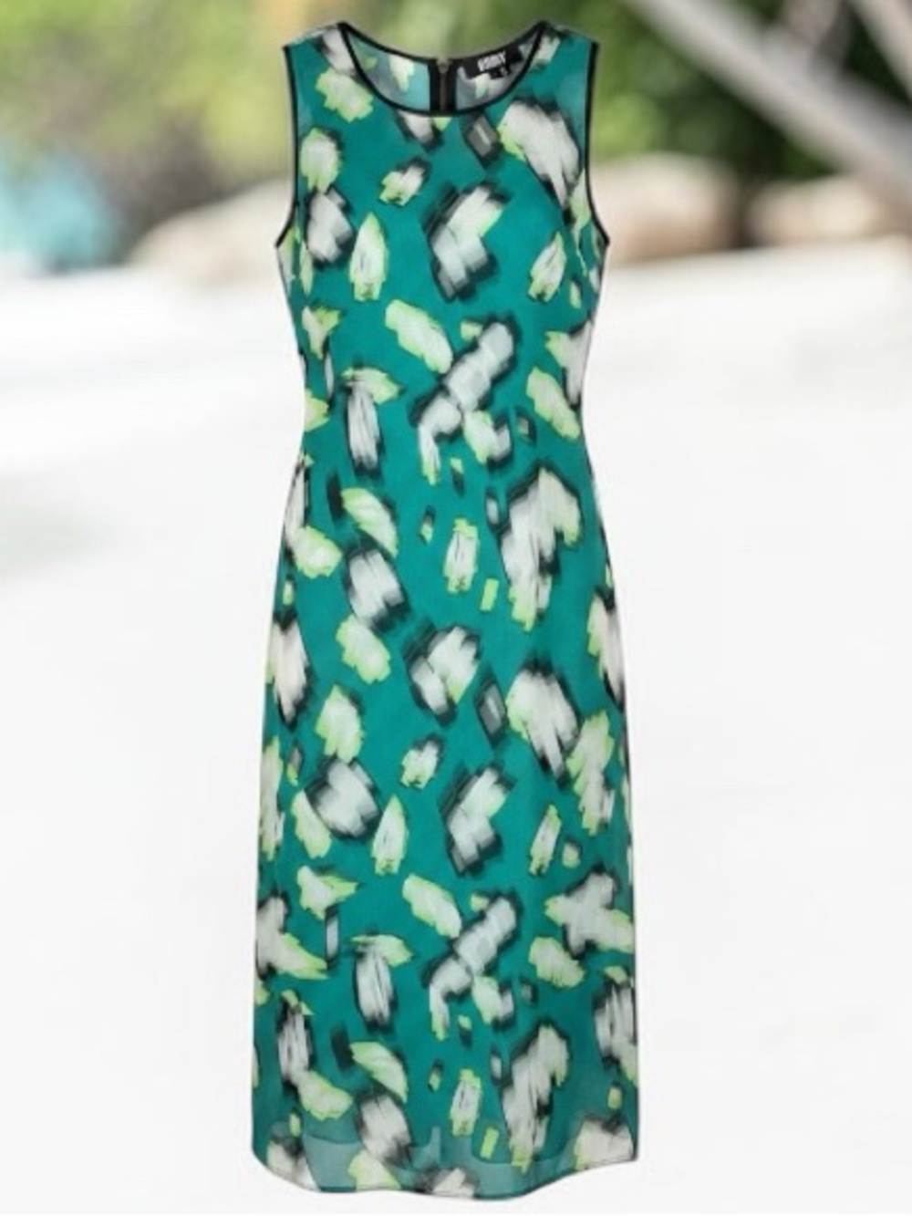 DKNY Teal Abstract Brushstroke Maxi Dress